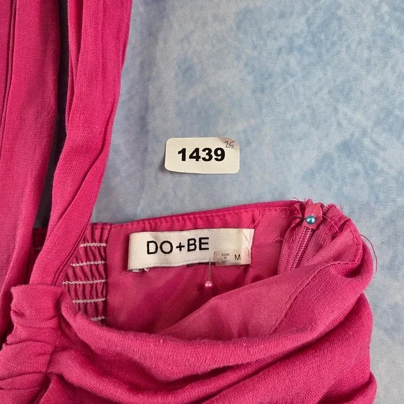 Do+Be Pink Halter Mini Dress Ruched Smocked Back Pleated Summer Party Womens M - Picture 2 of 8